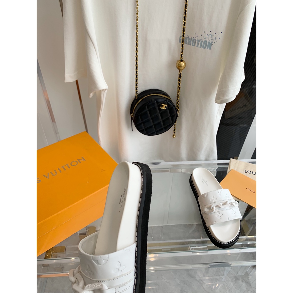 Dép da thật thời trang cao cấp Louis Vuitton LV phong cách trẻ trung, thời thượng