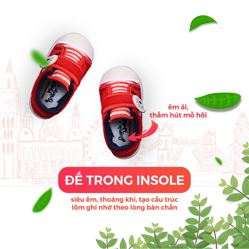 Giày Vải Tập Đi Bé Trai Bé Gái Đẹp Crown UK Royale Baby Walking Shoes Trẻ em Cao Cấp 132_870 Nhẹ Êm Size 3-6/1-3 Tuổi