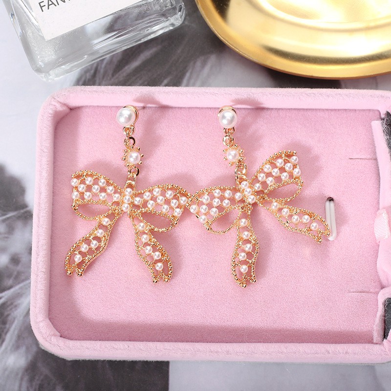 Bông tai nơ khảm ngọc [ FREESHIP - HOTTREND - BẠC 925 - PHỤ KIỆN LACELIPS ]_M1159