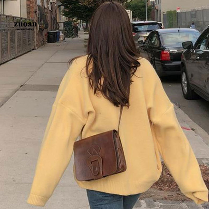 SUXI Áo khoác cardigan dệt kim dáng rộng đơn giản thời trang Hàn Quốc cho nữ