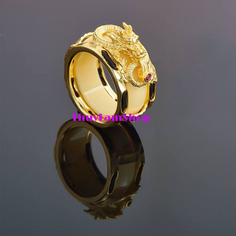 Nhẫn rồng Titan không đen đính đá ngà đẹp