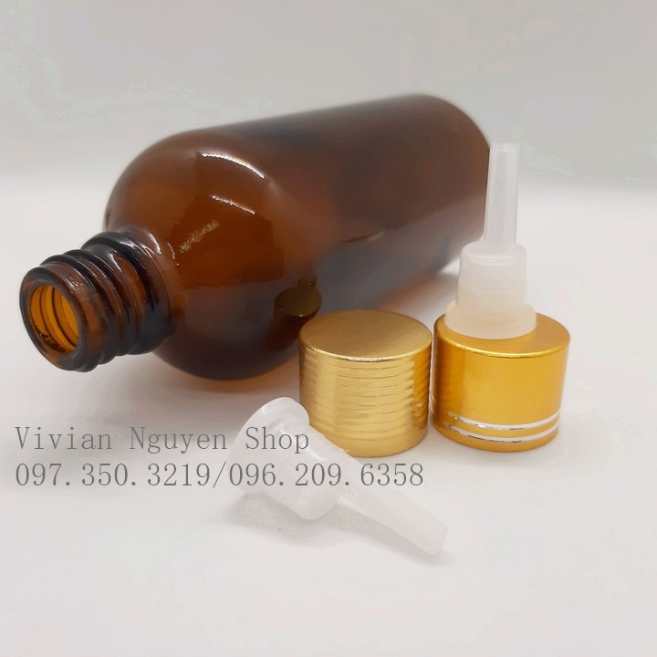 Chai lọ đựng tinh dầu nhỏ giọt 100ml, thủy tinh màu nâu, nắp nhôm vàng {sỉ từ 5000đ