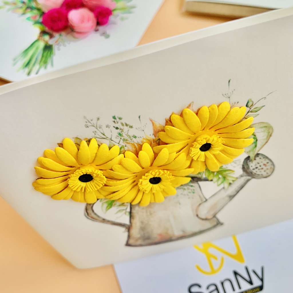Thiệp hoa 3D handmade kích thước 10cmx10cm