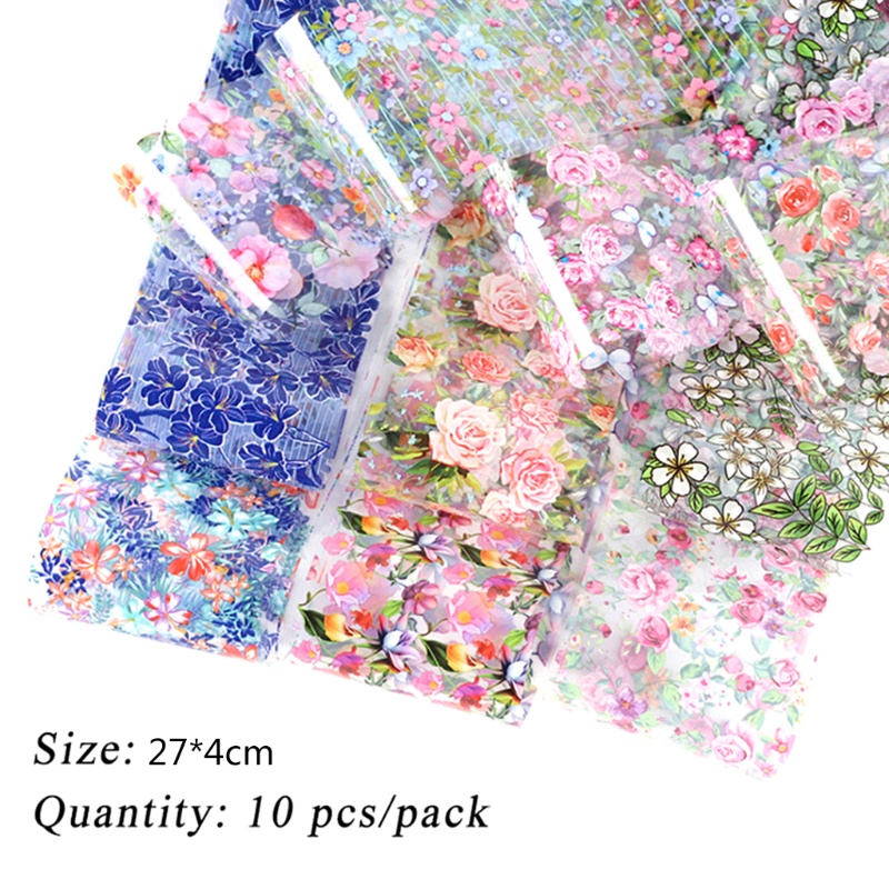 Set 10 Tấm Giấy Foil Họa Tiết Hoa Bướm Cổ Điển Dán Móng Nghệ Thuật