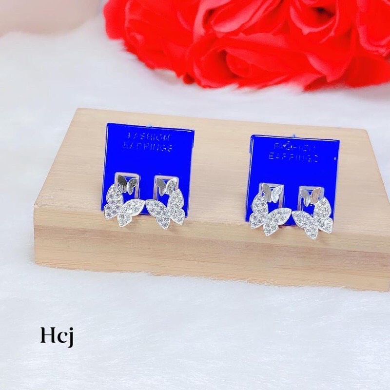 Bông tai nữ bạc thật hình bướm đính đá cá tính - Kho sỉ bạc Nhất Linh