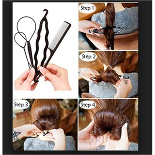 Bộ 4 Dụng Cụ Búi Tóc - Bộ Lược Làm Tóc 4 Món