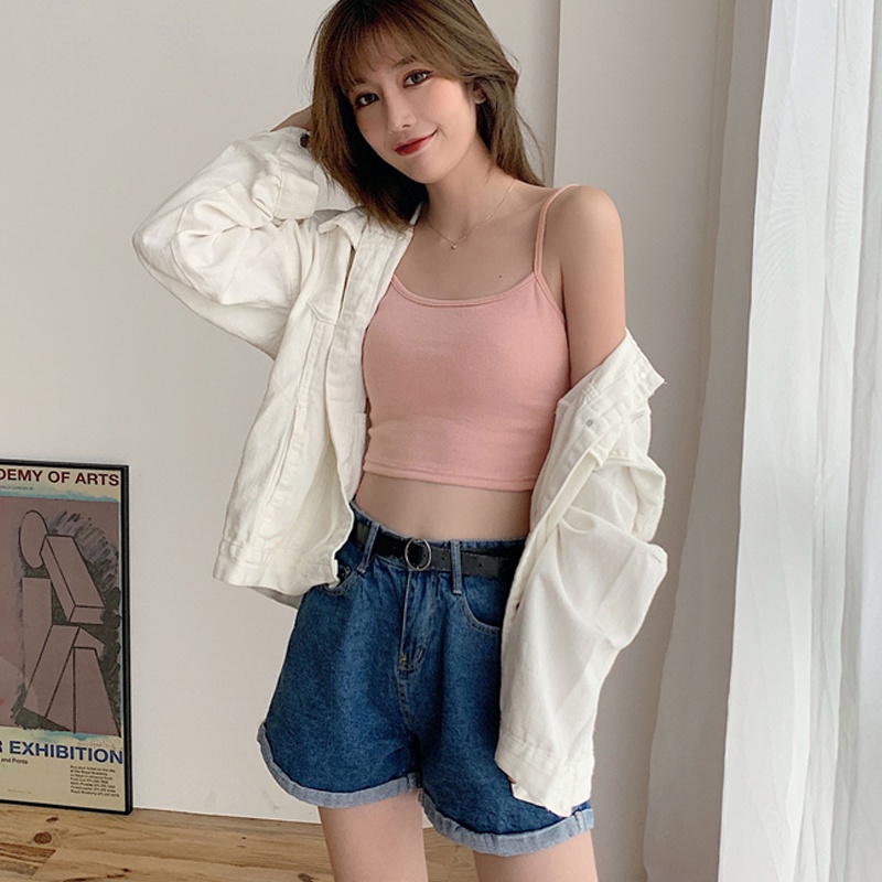 Áo Croptop Hai Dây Phong Cách Hàn Quốc Quyến Rũ Cho Nữ Áo Crop Top Thể Thao Hai Dây Co Giãn Màu Trơn Thời Trang Mùa Hè Quyến Rũ Cho Nữ