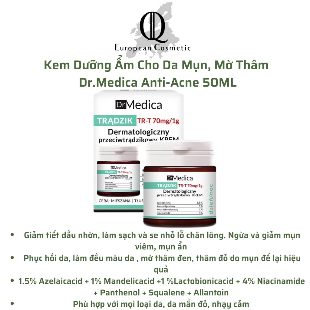 Kem dưỡng ẩm cho da dầu mụn, mờ thâm mụn Bielenda Dr. Medica Anti-acne Dermatological 50ml