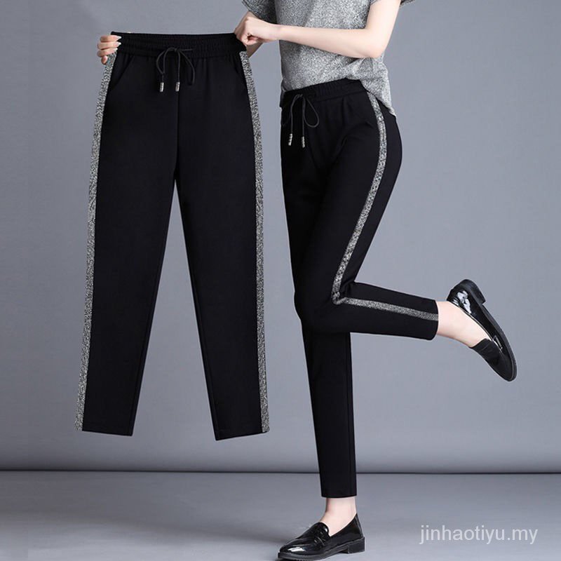 Quần Dài Thể Thao Màu Đen Lưng Cao Thoáng Khí Thời Trang Xuân Thu Cho Nữ