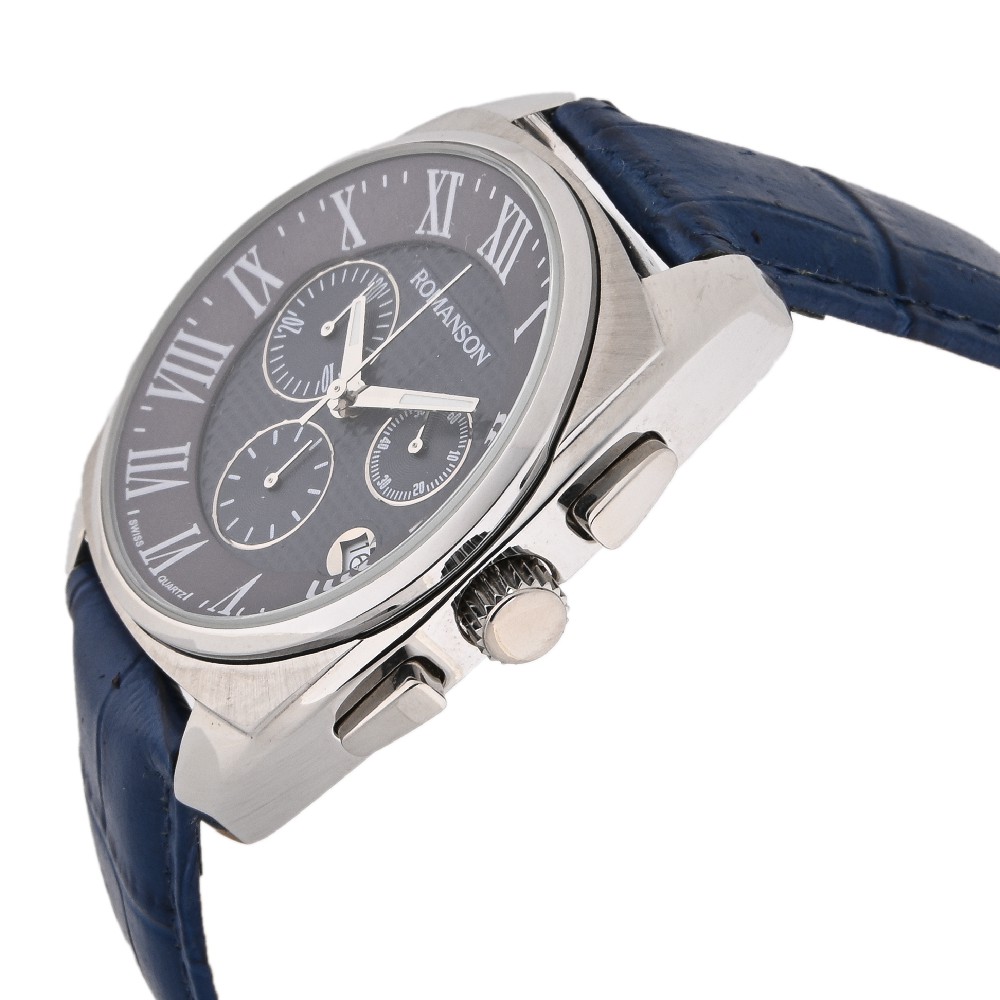 Đồng hồ Romanson Sport Men Watch TL1262HMWBLUE thể thao nam mặt kính chống xước, máy Thụy Sĩ dây da chính hãng