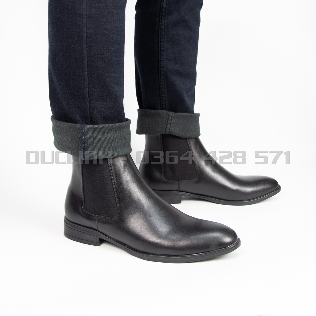 [TẶNG TẤT CAO CỔ] Giày Chelsea Boots Da Sần Đen, Phiên bản Mũi Tròn mạnh mẽ đế lót tăng 6 cm chiều cao dễ phối đồ | BigBuy360 - bigbuy360.vn