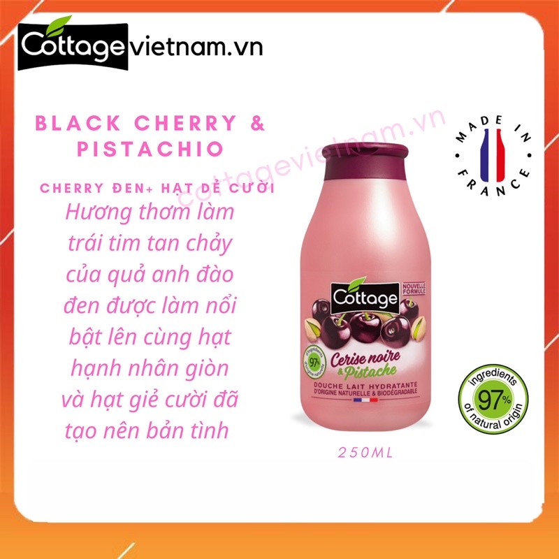 Sữa tắm chính hãng Cottage từ Pháp dung tích 250ml, nhiều hương thơm.