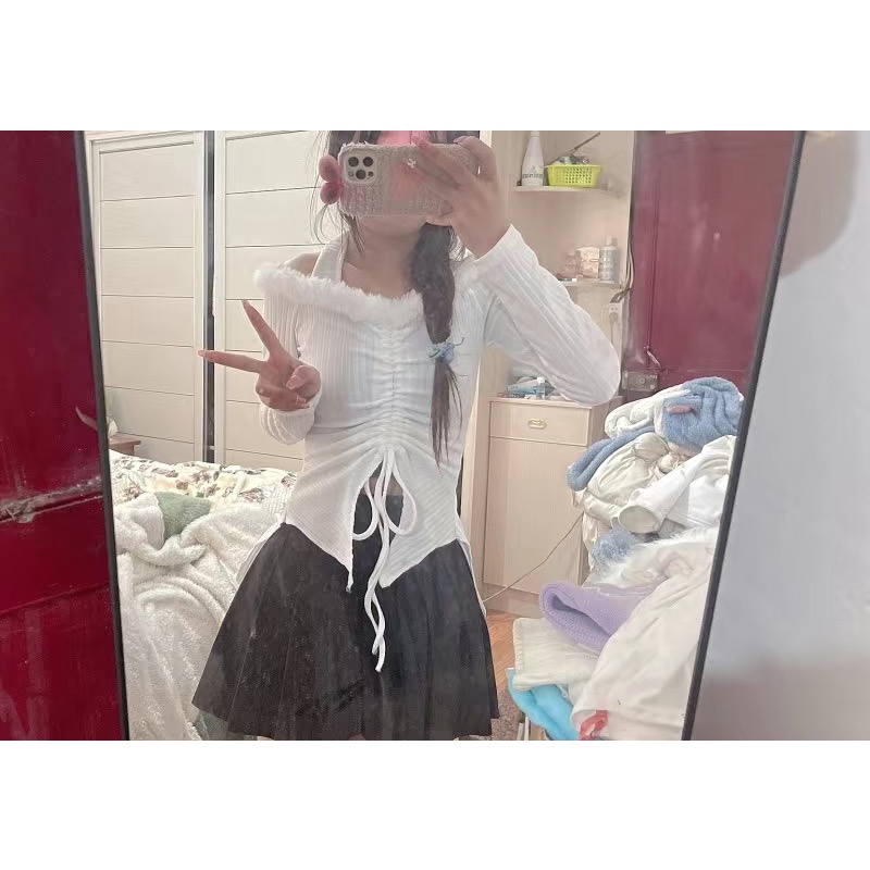 ORDER♥️Áo Len Viền Lông Dây Rút(ảnh thật)Fzsize Dưới 60kg