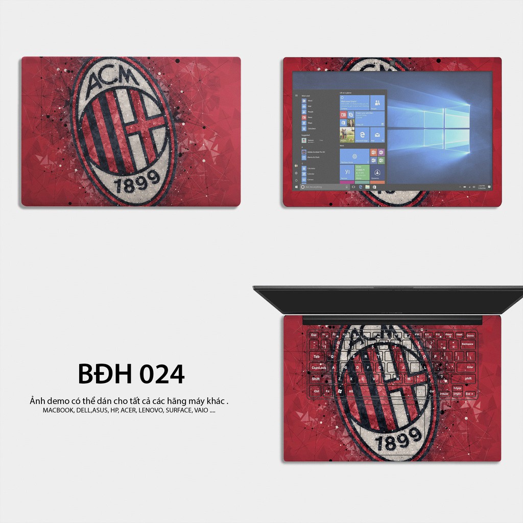 Bộ skin dán laptop mẫu Logo AC MILAN / Có mẫu decal dán cho tất cả các hãng máy tính