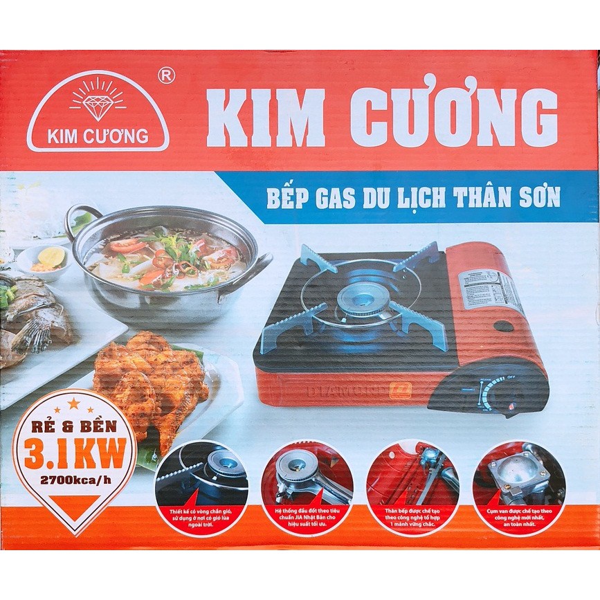 Bếp Gas Mini Du Lịch Kim Cương KC-110S - Hàng Chính Hãng (Bảo Hành 12 Tháng)