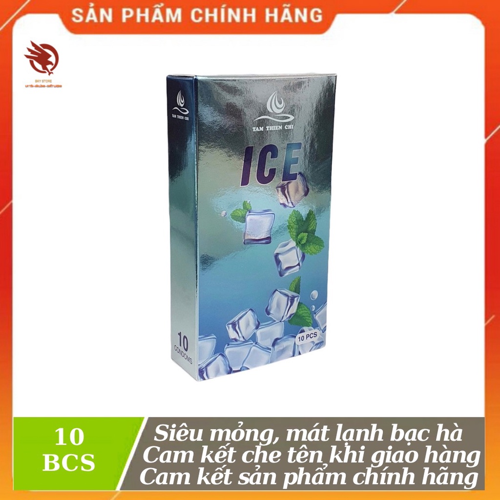 - Bao Cao Su Tâm Thiện Chí Ice, Siêu Mỏng, Mát Lạnh Hương Bạc Hà -  Hộp 10 Chiếc