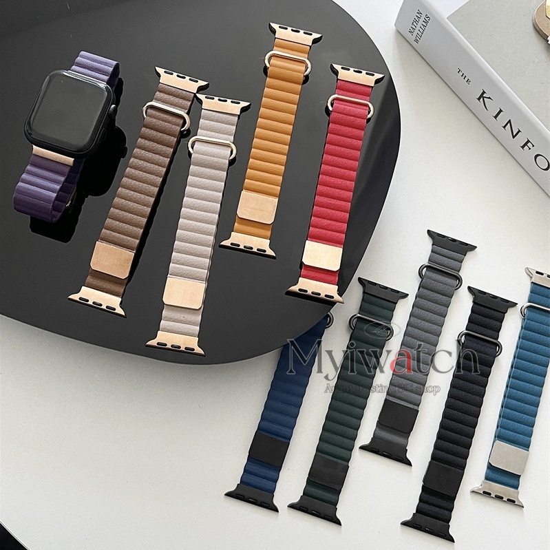 Dây Da Thay Thế Từ Tính 44mm 40mm 38mm 42mm Cho Đồng Hồ Thông Minh iwatch series 7 6 5 SE 4 3 2 45mm 41mm