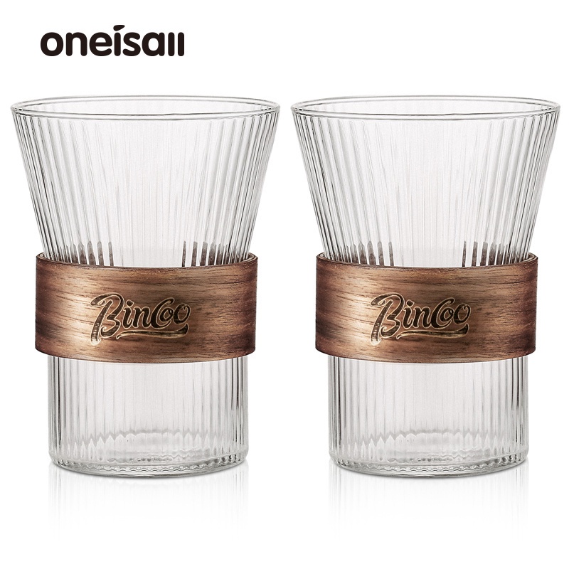 Set Ly Thủy Tinh Uống Cà Phê Và Vòng Tre Cầm Tay ONEISALL Làm Bằng Tay Sang Trọng Gọn Nhẹ Tiện Lợi