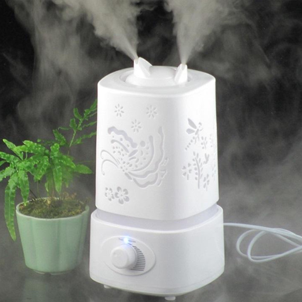 Máy Xông Tinh Dầu Dung Tích Lớn, 2 Vòi Phun Mạnh Mẽ, Đèn LED 7 Màu Cực Đẹp - Tặng Kèm Tinh Dầu Sả Chanh TIDAMO 10ML