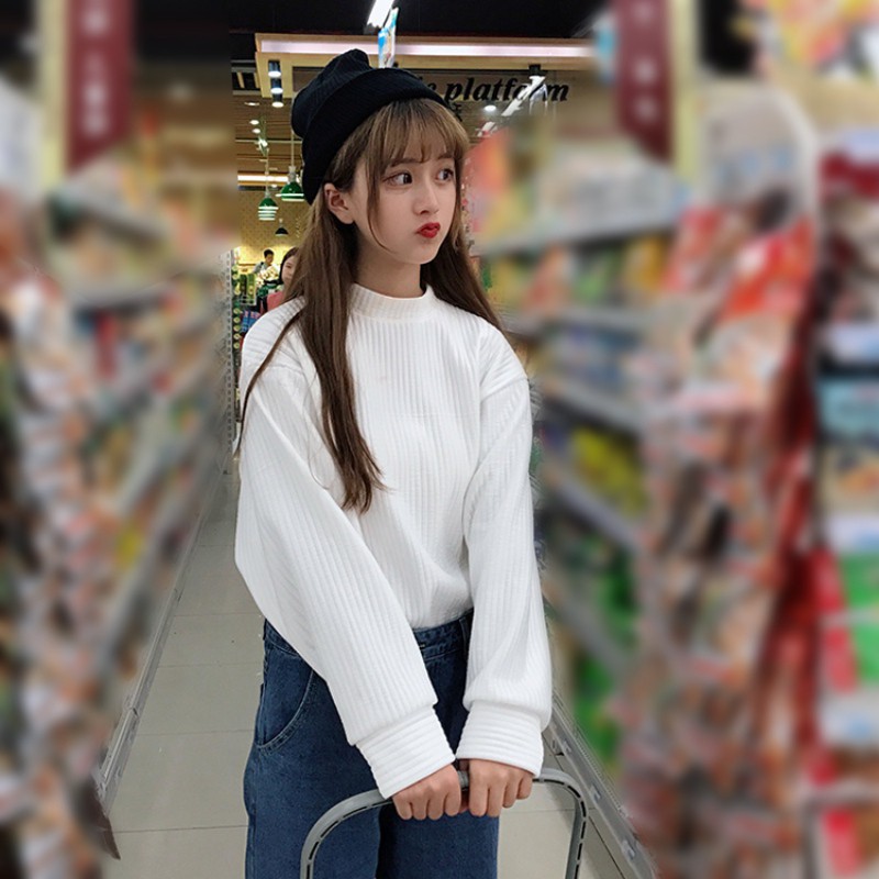 Áo nỉ màu trơn cổ điển phong cách Hàn Quốc