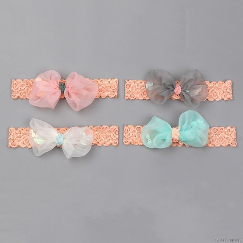 Băng đô ren hoa đính nơ nhiều màu xinh xắn cho bé gái