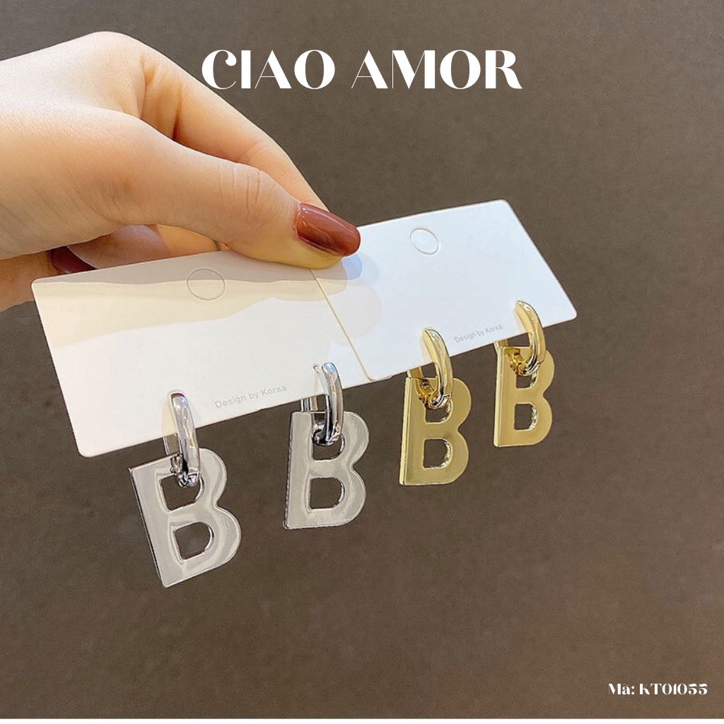 Khuyên tai nữ, Bông tai cá tính chữ B sang chảnh Trang sức Ciao Amor - KT0155