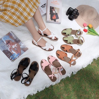 Giày sandal nữ đế bệt - giày sandal trệt rọ chéo mũi đế su mềm êm chân vnxk