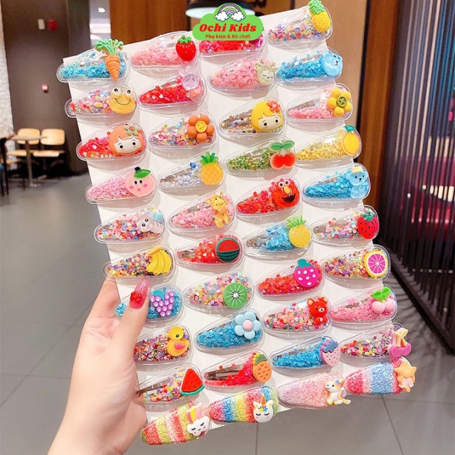 Set 5 kẹp tóc mái kim sa óng ánh cho bé gái, cặp ghim nhỏ, cặp tóc mái cho bé Ochi Kids