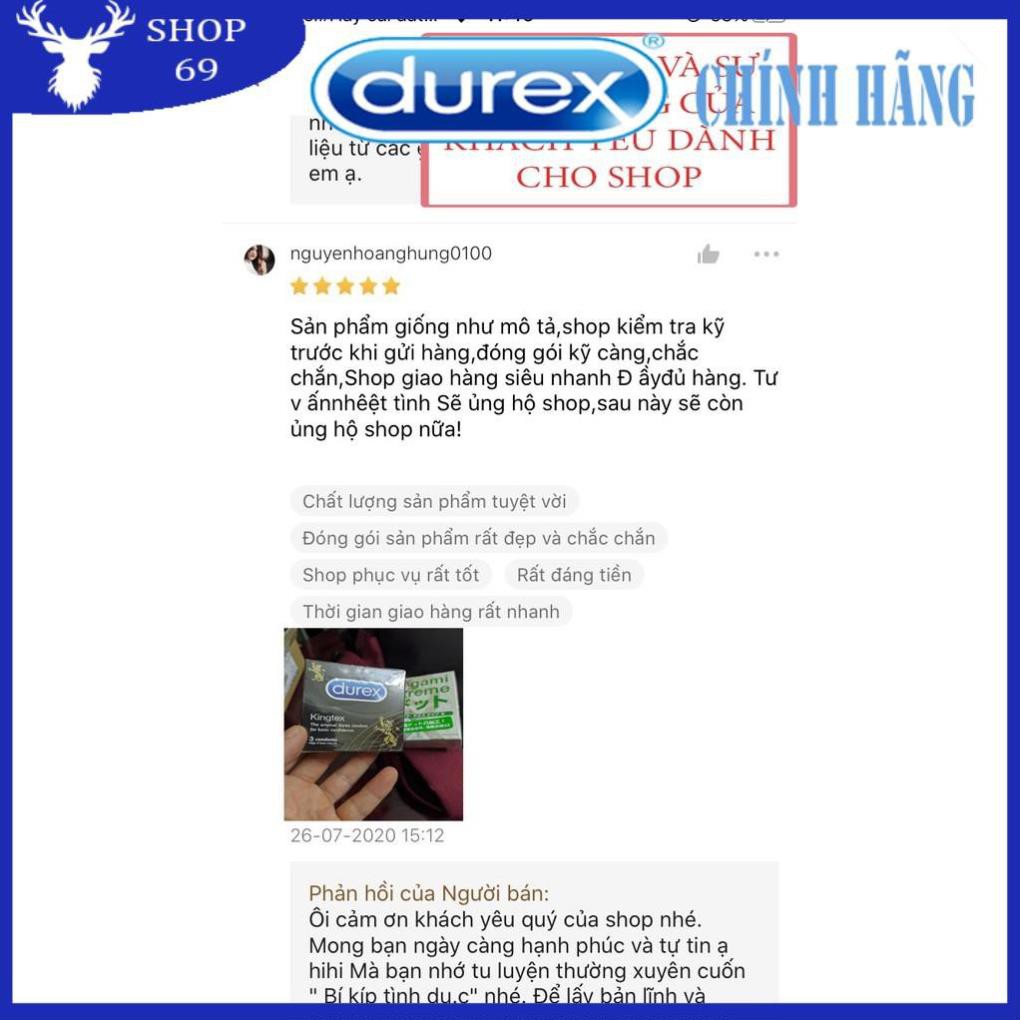 (Che tên) (KING DUREX) VUA GIƯỜNG CHIẾU CÁI TÊN NÓI LÊN TẤT CẢ Bao cao su Durex Kingtex (03bao/1 hộp bcs)