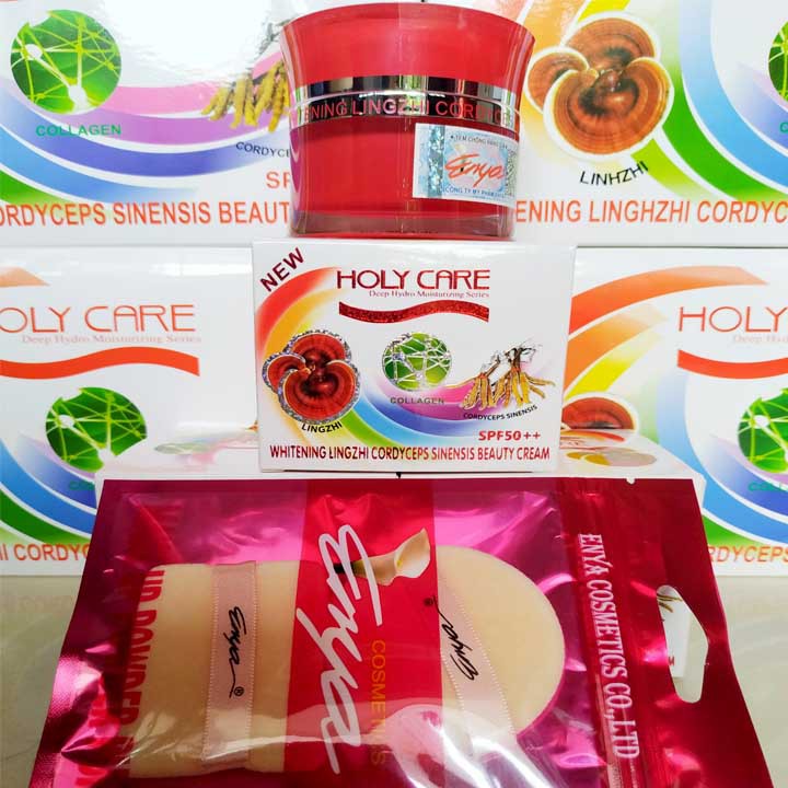 Combo kem Holy Care 9 in 1 (đông trùng hạ thảo linh chi) + BÔNG PHẤN KHÔ 2 MIẾNG