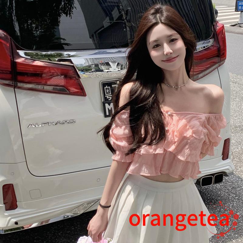 Áo Croptop Trễ Vai Tay Ngắn Màu Sắc Đơn Giản Cho Nữ