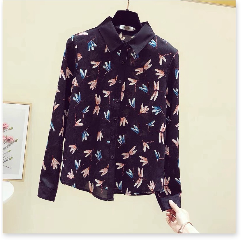 ÁO SƠ MI KIỂU NỮ HỌA TIẾT CON CHUỒN CHUỒN CỰC XINH CAO CẤP