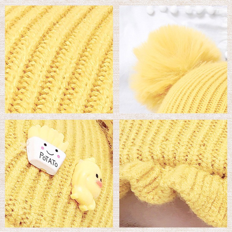 Mũ Dệt Kim Đính Quả Bông Cho Bé