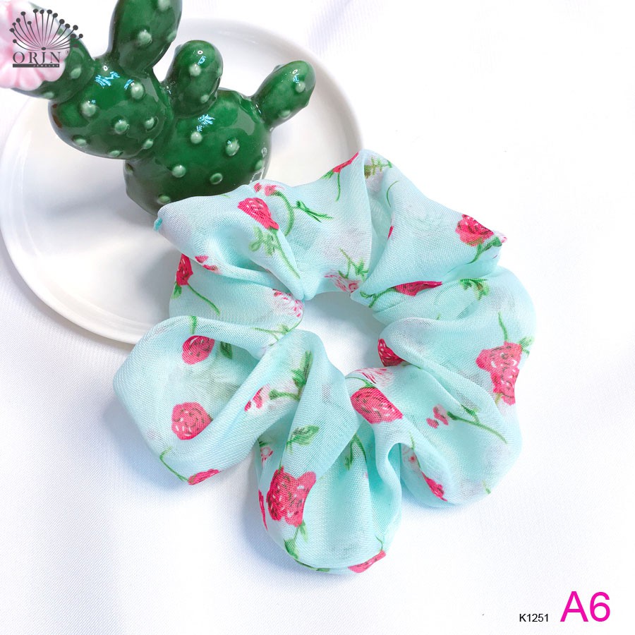 Dây buộc tóc, cột tóc vải scrunchies chiffon hoa phong cách vintage Orin K1251