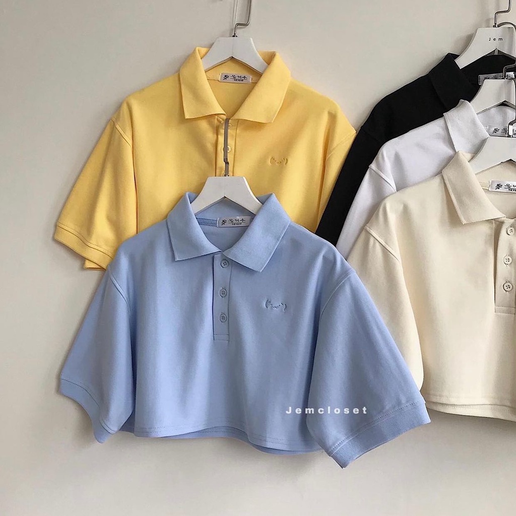Áo Croptop Tay Ngắn Polo Nữ JEMCLOSET Áo Croptop Nữ Form Rộng PYNY Nhiều Màu Cá Tính Mix Đồ Lên Dáng Siêu Xinh 10103