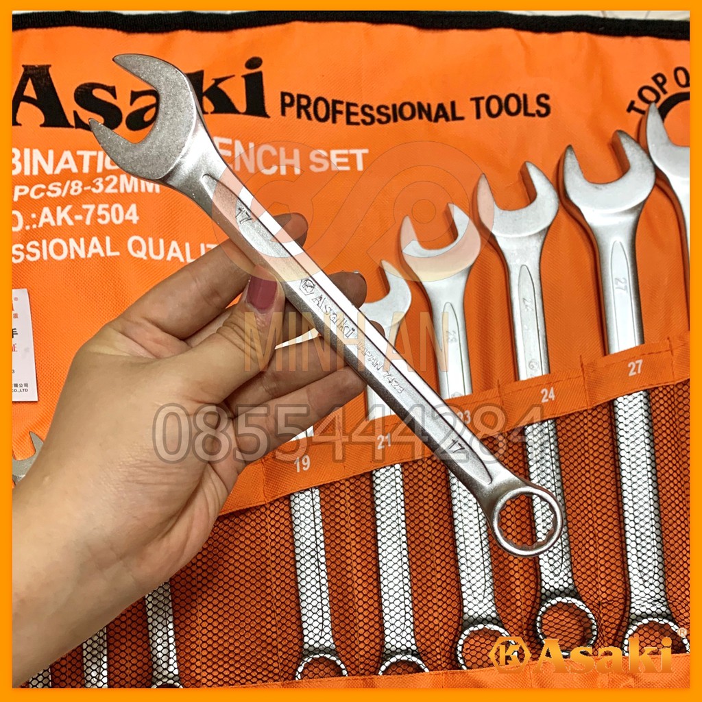 Bộ cờ lê vòng miệng [HÀNG CHÍNH HÃNG] 14 cây Asaki AK-7504  8, 9, 10, 12, 13, 14, 17, 19, 21, 23, 24, 27, 30, 32mm