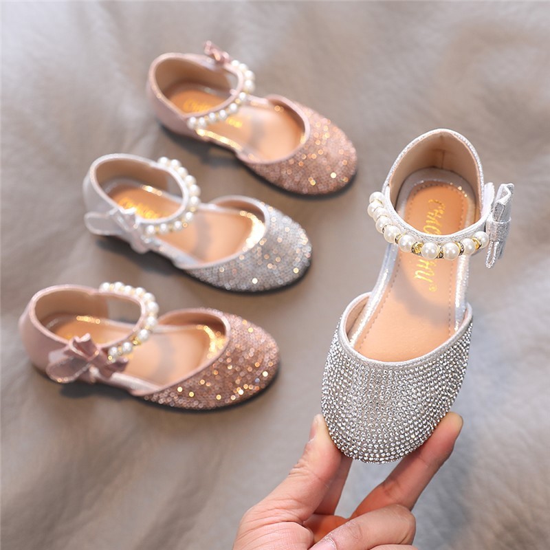 Giày cho bé gái Giày bệt búp bê cho bé từ 1-8 tuổi đính đá quai dán ngọc gắn nơ dễ thương phong cách công chúa YNK89
