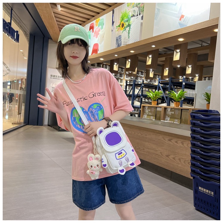 YA ZHOU LONG  Túi Đeo Chéo Canvas Hình Robot Dễ Thương