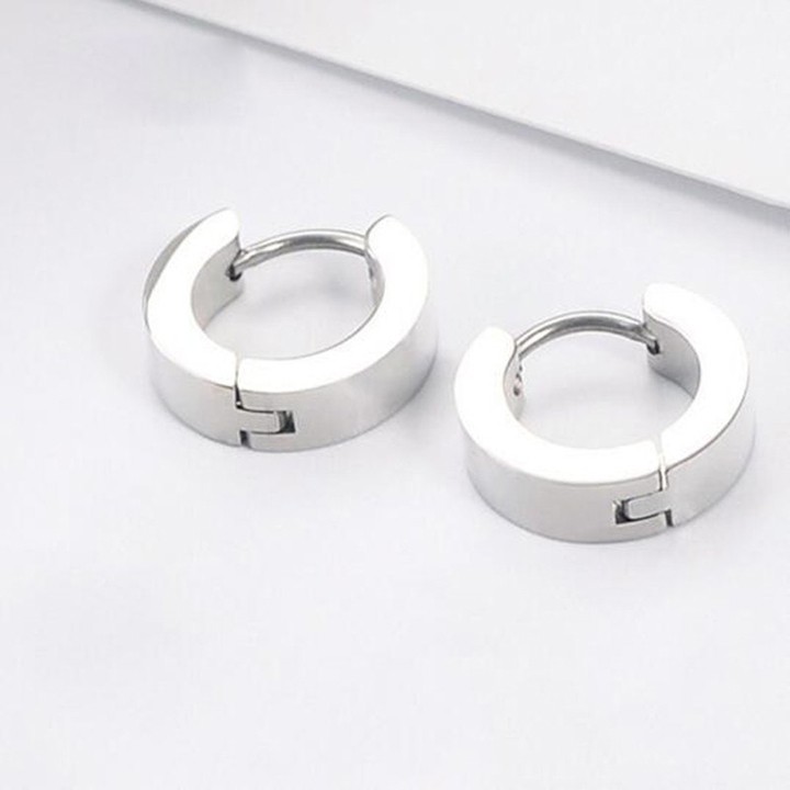 Bông tai nam nữ trơn INOX khoen tròn cạnh vuông - 1 cặp - BT266