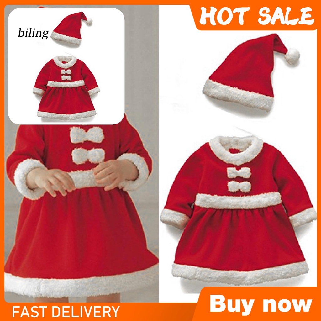 Đầm hóa trang ông già Noel đính nơ kèm nón dành cho bé gái