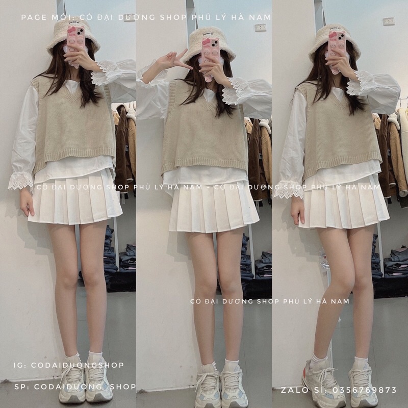 set áo gile trơn kèm áo điệu tay loe