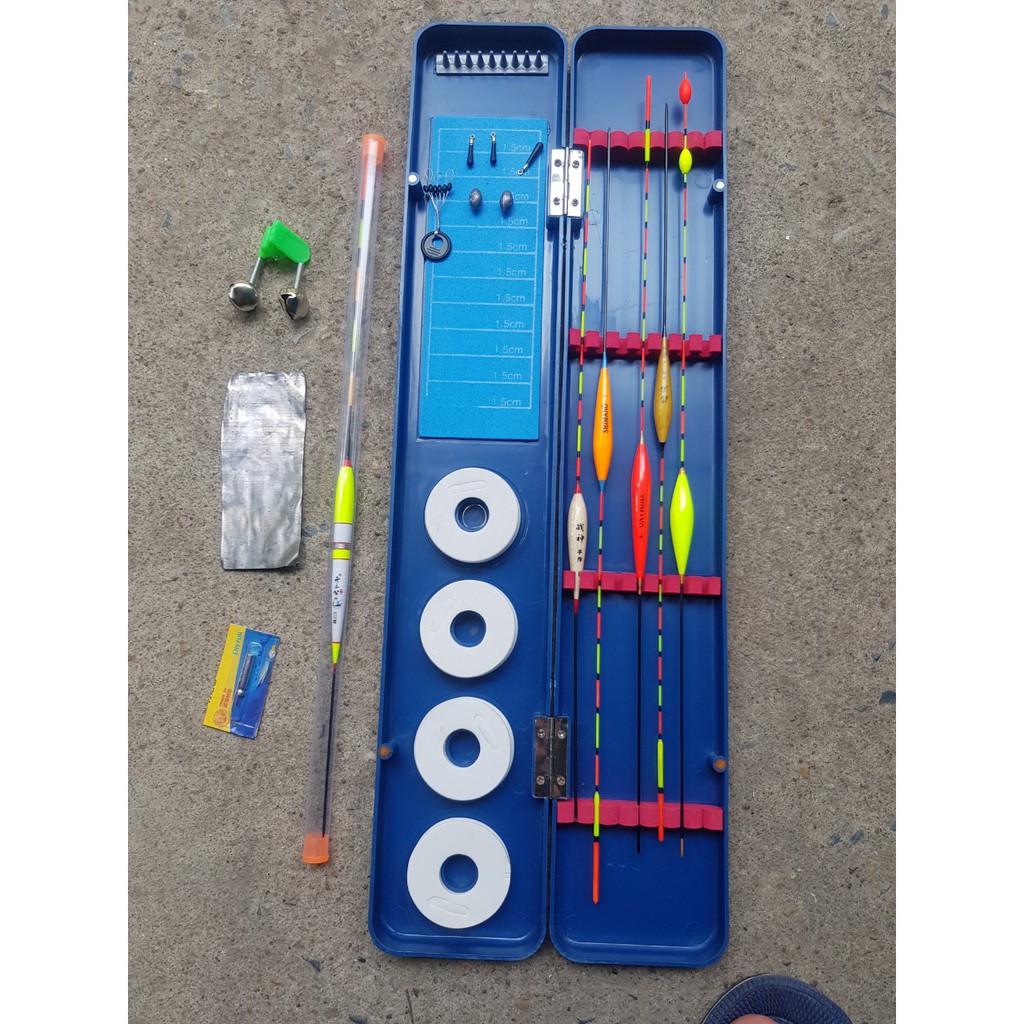 Hộp bộ phao câu đài kèm phao và phụ kiện câu đài- cần tay_hộp phao xanh+tặng kèm phao câu đêm