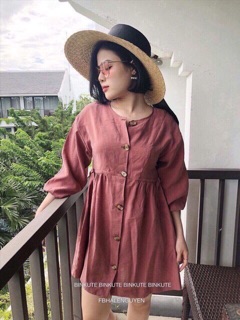 Đầm babydoll thắt nơ eo