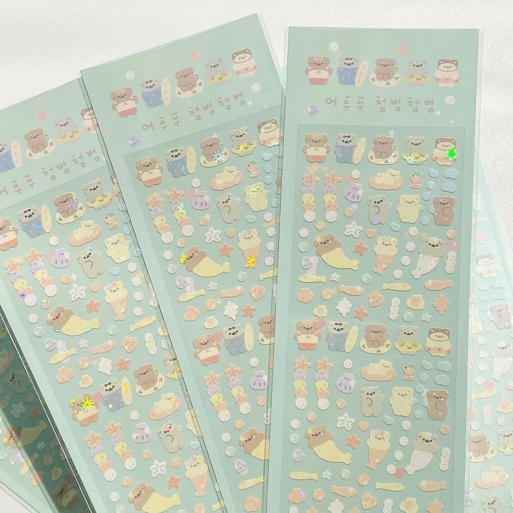Sticker 15K - Nhãn Dán Mini Gấu Thỏ Có Nhũ Lấp Lánh Trang Trí Polcols/ Toploader Hàn Quốc