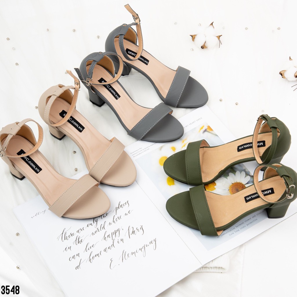 Giày cao gót nữ MWC sandal cao gót tiểu thư công sở quai ngang đế trụ hở mũi cao 7CM NUCG- 3548