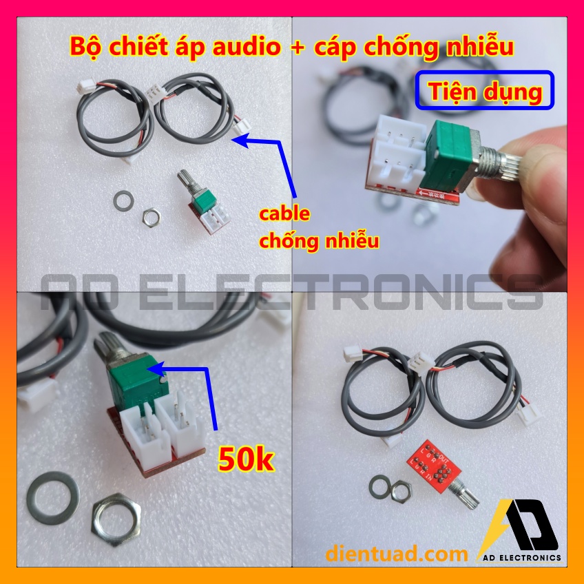 Bộ Chiết Áp Audio stereo 50K kèm cáp chống nhiễu 2.54mm from dientuad