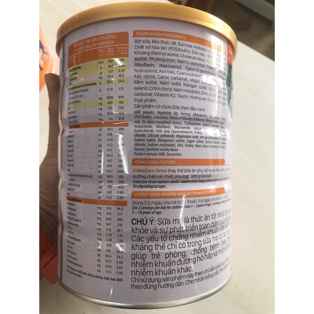 Sữa phát triển chiều cao Coloscare Grow 800g của Nutricare