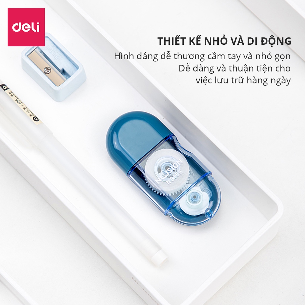 Bút xóa băng kéo dạng film cao cấp Deli - Kích thước 6mx5mm - Trắng/Đỏ/Xanh dương/Xanh lá NS156