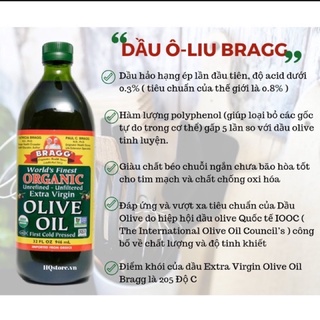 Dầu olive hữu cơ ép lạnh Bragg
