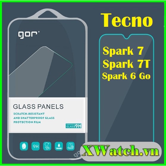 Full box _ Bộ 2 miếng Cường Lực Gor Tecno Spark 7 Spark 7T Spark 6 go trong suốt